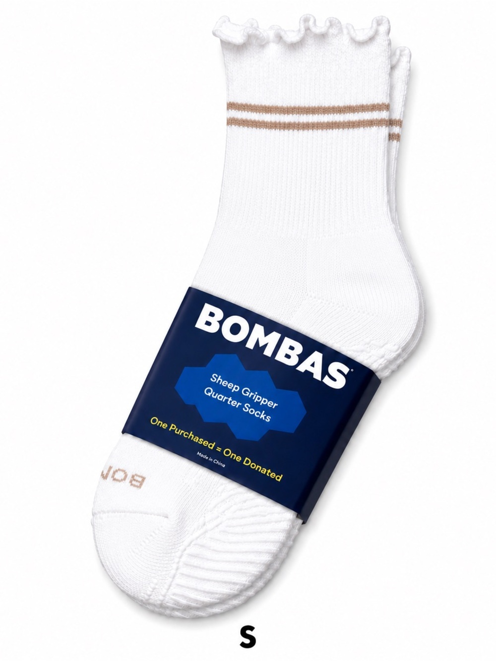Bombas Studio Gripper Quarter Socks White S NWT